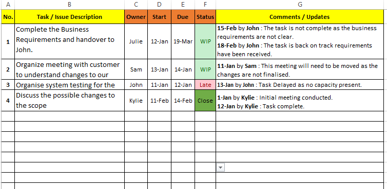 project tracking excel sheet template free